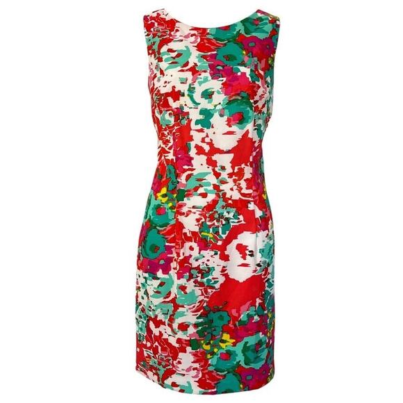 Alyx Limited Womens Coral Green Print Sleeveless Sheath Stretch Dress sz 10 - Picture 1 of 16